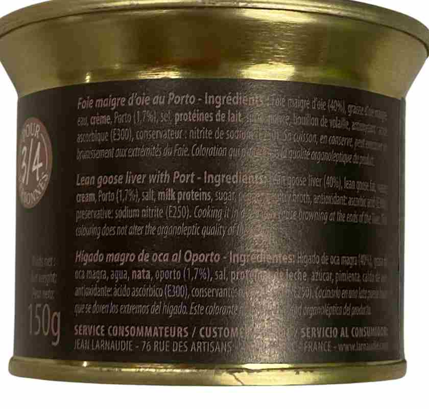 G�slever foie fin med portvin Larnaudie burkens baksida