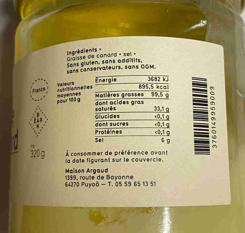 Ankfett, inneh�ll p� franska