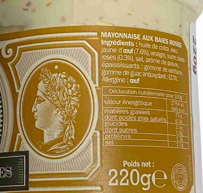 Ros�pepparmajonn�s Mayonnaise aux Baies Roses etiketten
