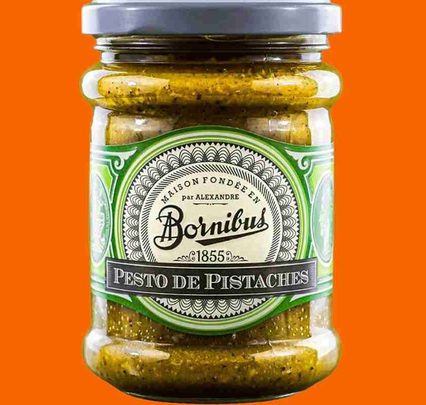 Pistagepesto Maison Bornibus Pesto de Pistaches�mot orange bakgrund
