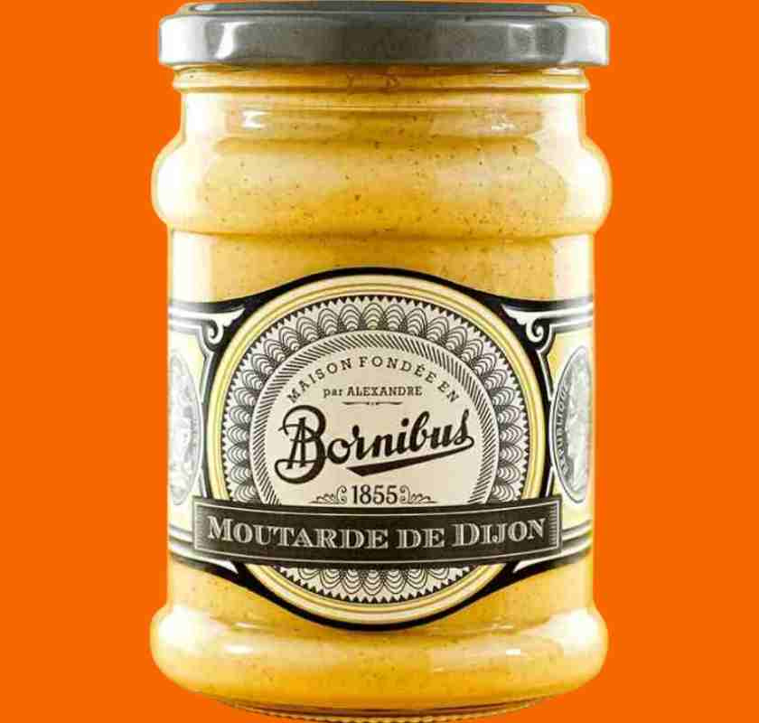 Dijonsenap Bornibus mot orange bakgrund