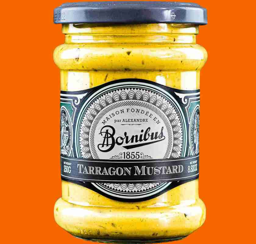 Dragonsenap Maison Bornibus Moutarde � l''Estragon p� orange bakgrund
