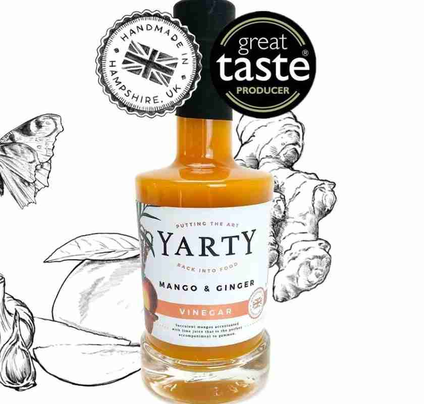 Glasflaska med Mango- & ingef�rsvin�ger Yarty Mango & Ginger Vinegar