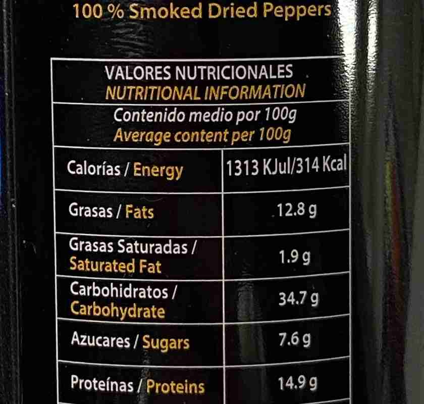 Chiliflakes inneh�ll. och n�ringsv�rde p� burkens baksida