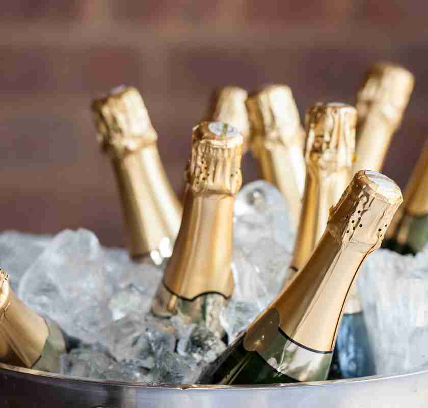 Buteljer p� is i Champagnebowle i rostfritt st�l