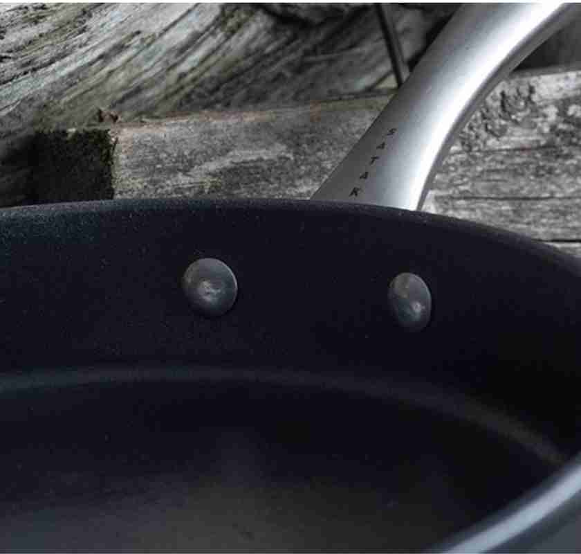 Gjutj�rnspanna stekpanna Satake detalj av nitar