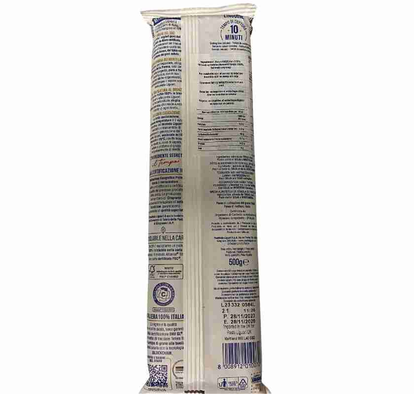 Linguine 500g Liguori baksidan av f�rpackningen