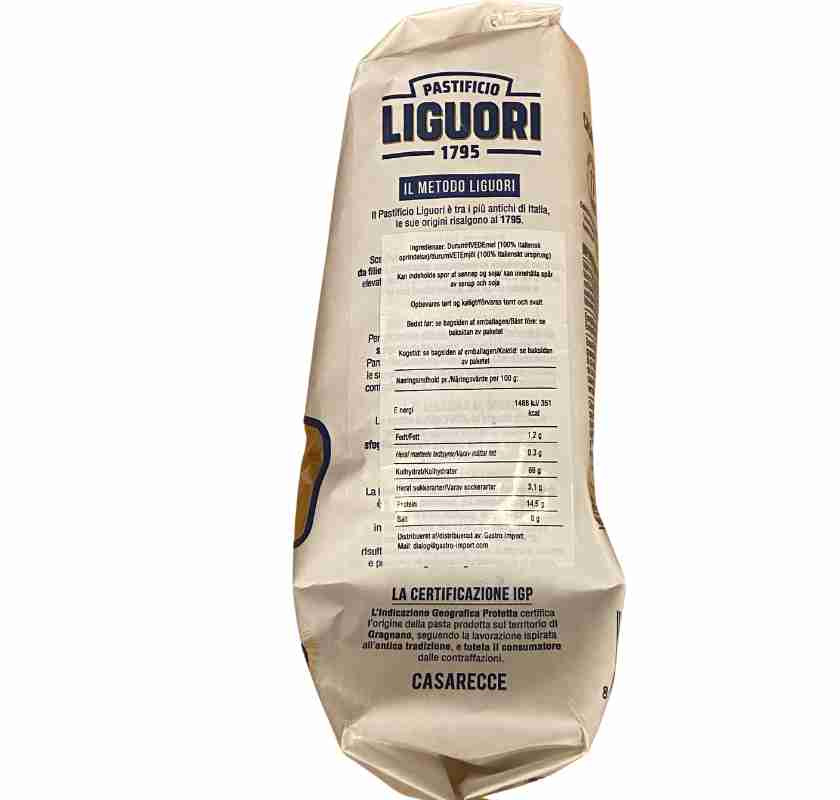 Liguori Strozzapreti Casarecce No 27 IGP 500 sidan p� f�rpackningen 