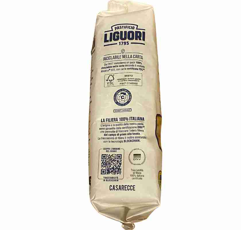 Liguori Strozzapreti Casarecce No 27 IGP 500 g kortsidan av f�rpackningen 