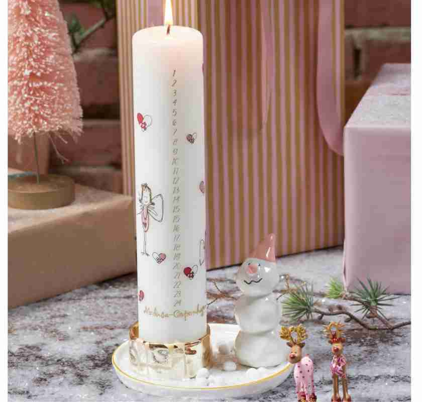 Adventsljus �ngel kalenderljus i ljusstake med sn�gubbe