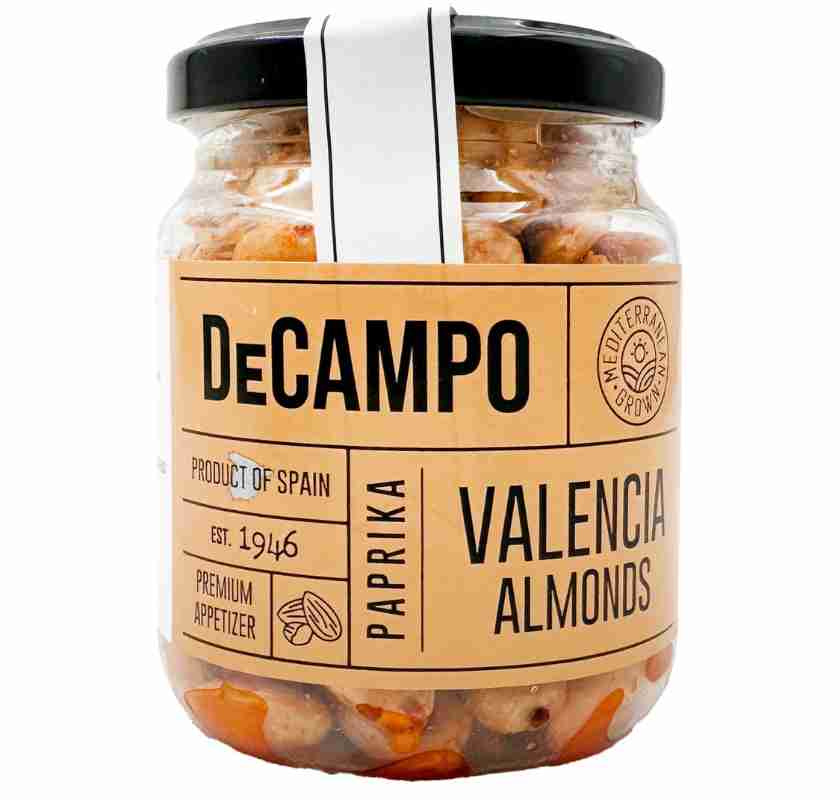Valenciamandel med paprika DeCampo i burk med orange etikett