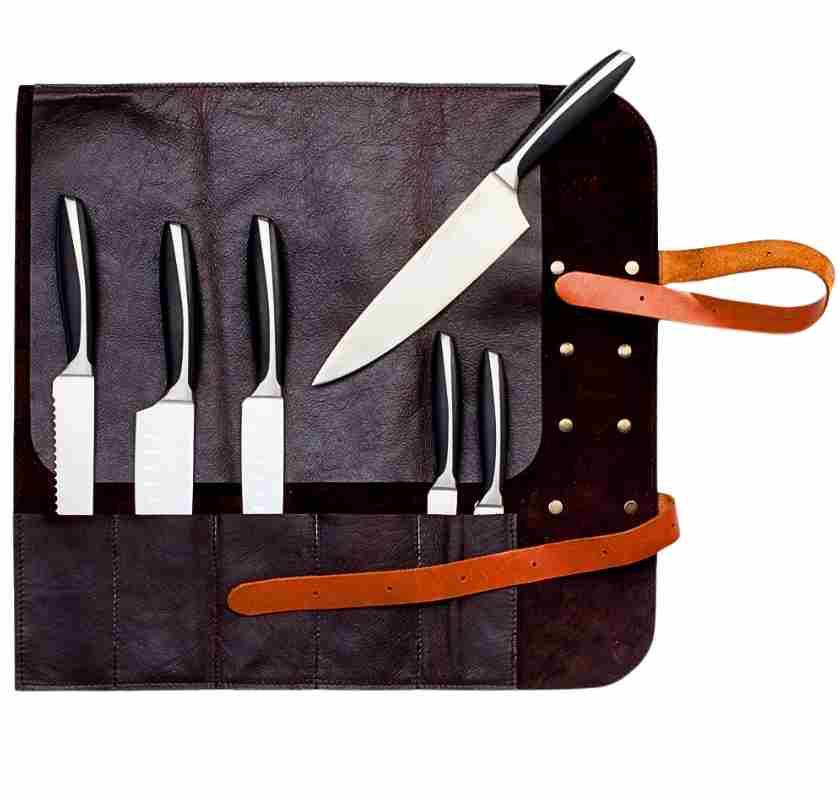 Knivv�skor i skinn svart Xapron utf�lld med knivar