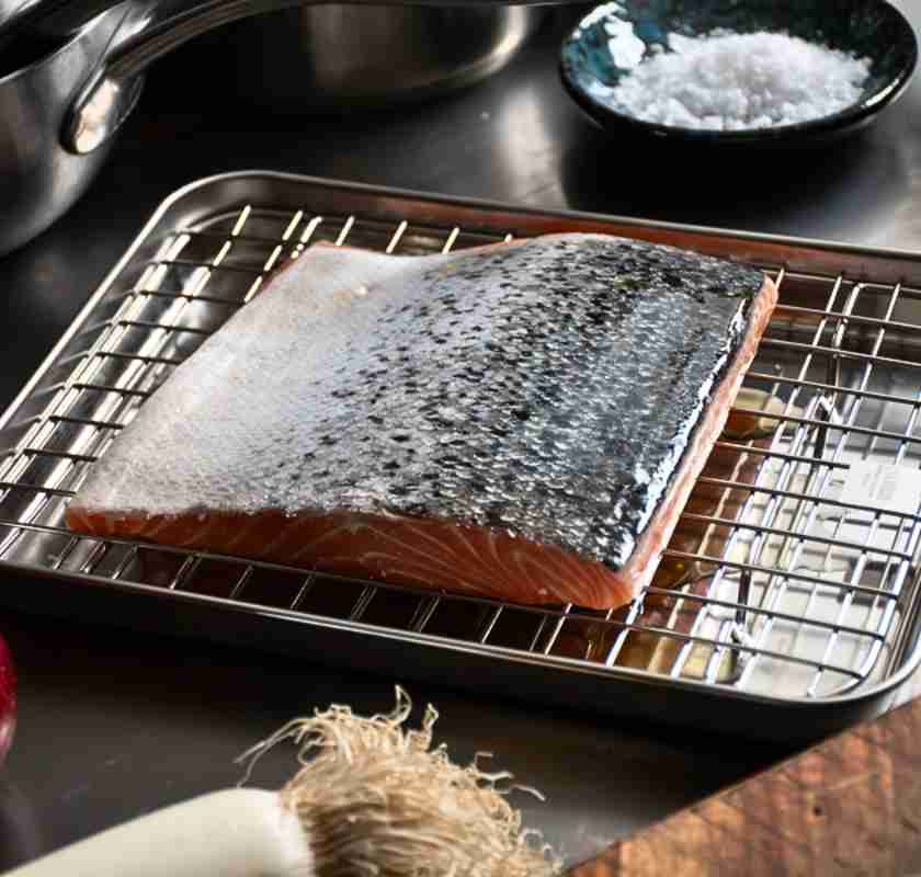 Gastrobleck med avsvalningsgaller med laxsida