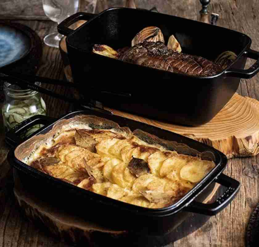 Gjutj�rnsgryta rektangul�r 2 delad