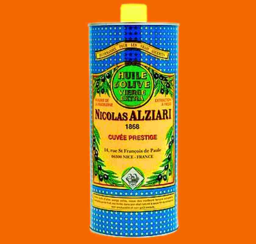 Olivolja Cuv�e Prestige EVO Alziari mot orange bakgrund