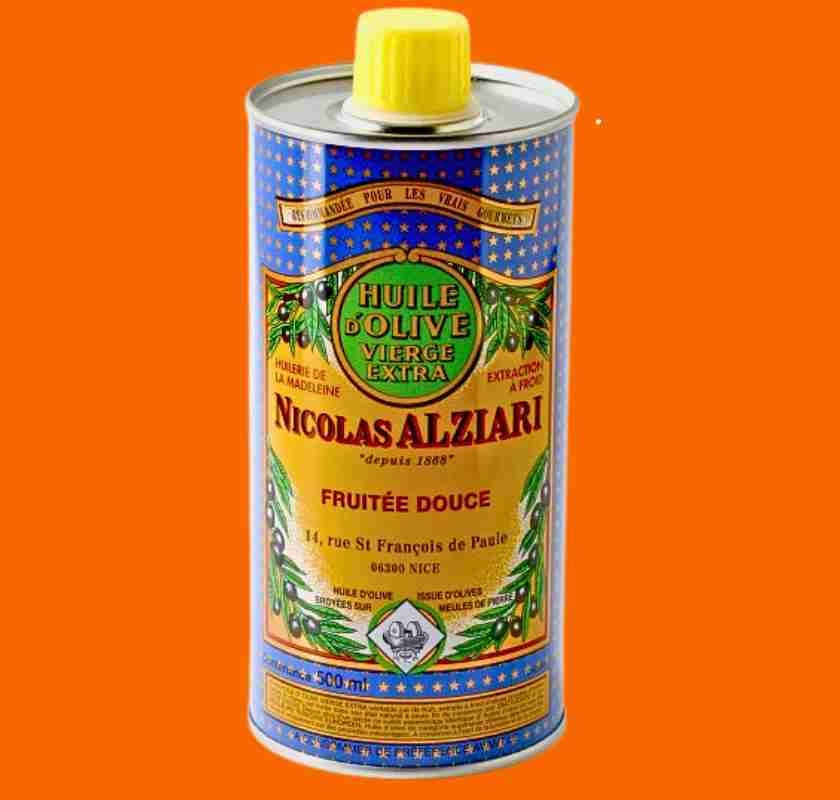 Olivolja Cuv�e Prestige EVO Alziari mot orange bakgrund
