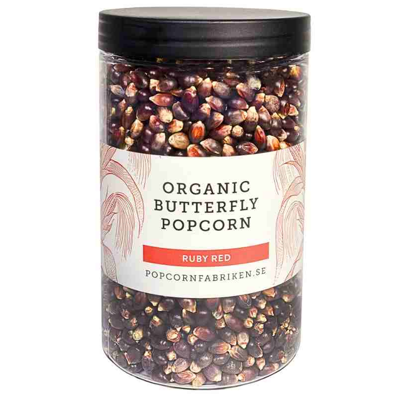 R�da popcorn red organic butterfly Ruby Red fr�n Popcornfabriken�frilagd bild