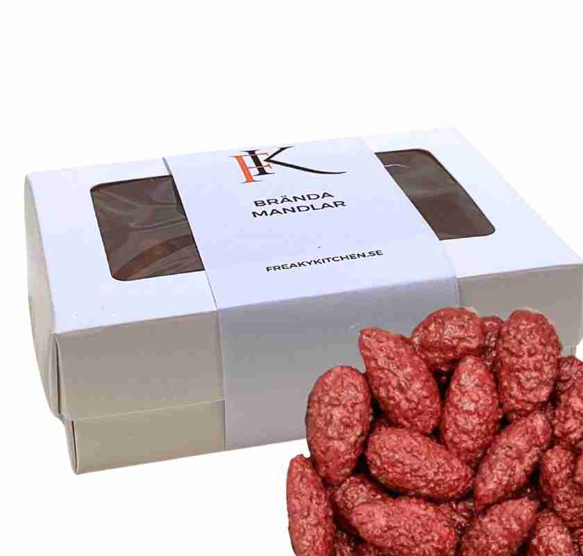 Br�nda mandlar med �verdrag i presentask