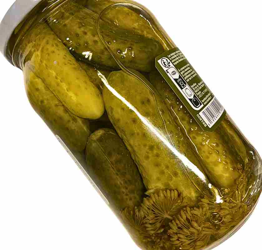 Cornichons aigre-doux Bornibus, inlagda gurkor. Burken fr�n sidan