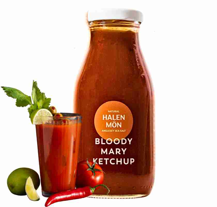 Bloody Mary Ketchup fr�n Halen Mon, dricksglas med Bloody Mary samt tomat, chili och lime