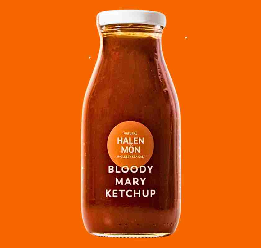 Bloody Mary Ketchup fr�n Halen Mon i glasflaska mot orange