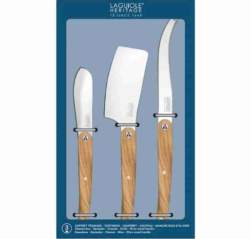 Ostset med 3 ostknivar Laguiole olivtr�