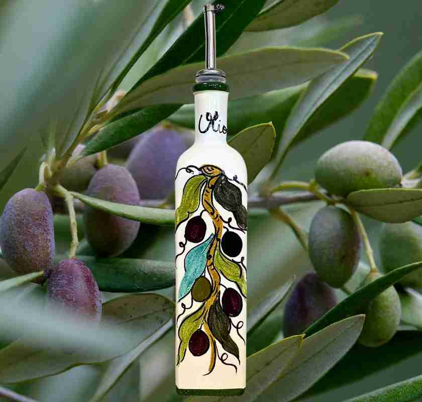 Olivoljeflaska kantig i keramik med oliver Giovacchino Barni 500 ml