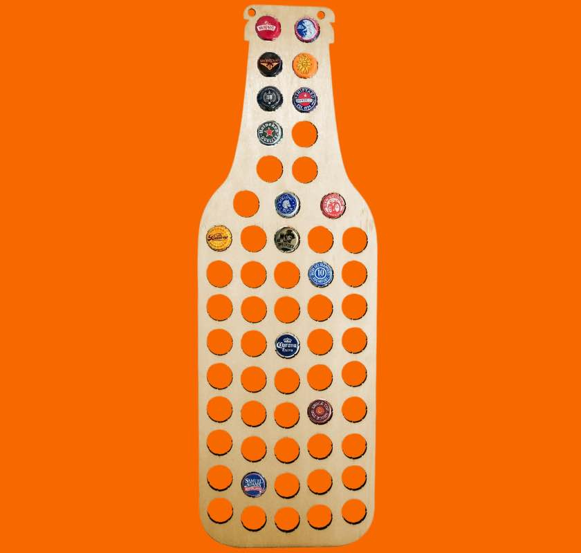 Beer Glass Bottle Cap Collector med kapsyler mot orange